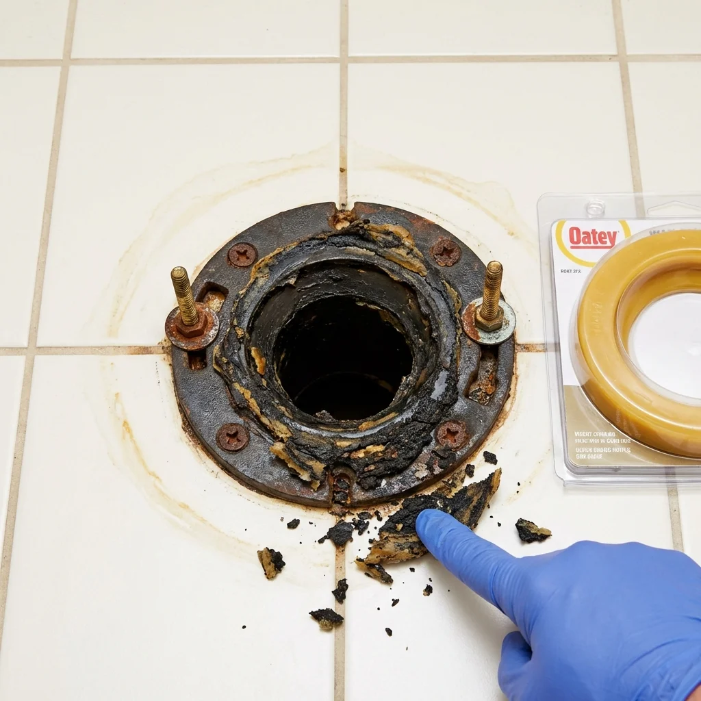 Failed wax ring showing water seepage at the base of a toilet in a Hawthorne, CA home
