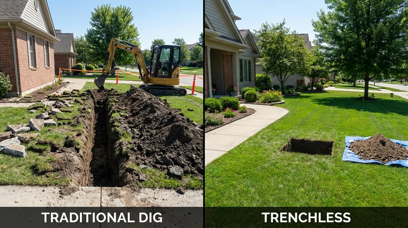 Trenchless sewer repair with minimal yard damage versus traditional excavation in Hawthorne, CA